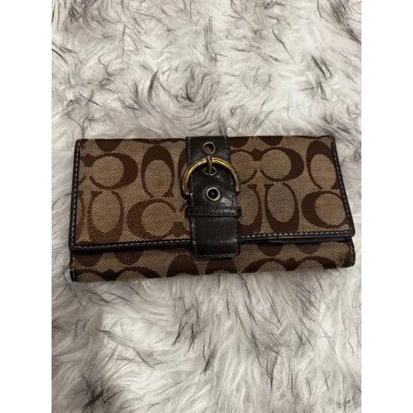 Women's Coach Brown & Beige Signature Canvas Wallet One Size - Picture 1 of 11